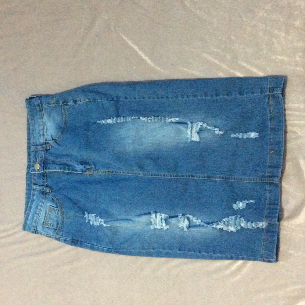 SHEIN Distressed midi jean skirt